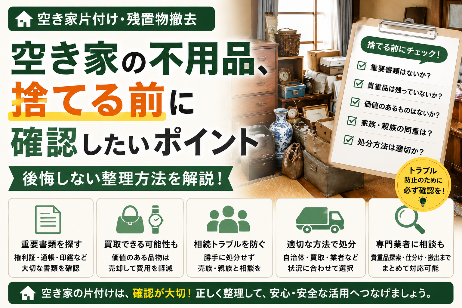 空き家の不用品、捨てる前に確認したいポイント