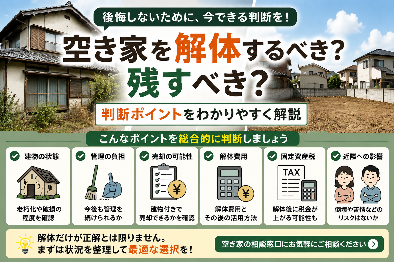 空き家を解体するべき？残すべき？判断ポイント