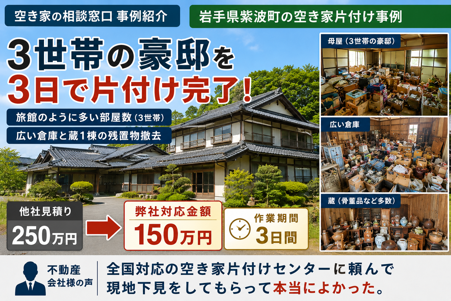 3世帯の豪邸を3日で片付け完了